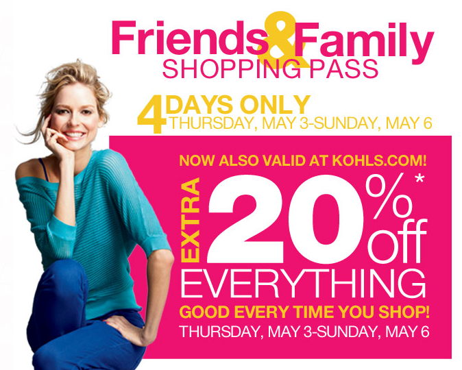 Kohl's Friends & Family Shopping Pass 20 off Everything (5/3 5/6