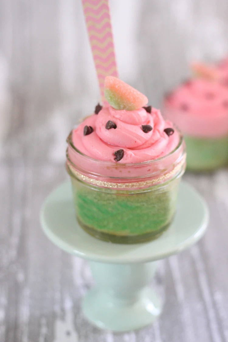 Watermelon Cupcakes in a Jar