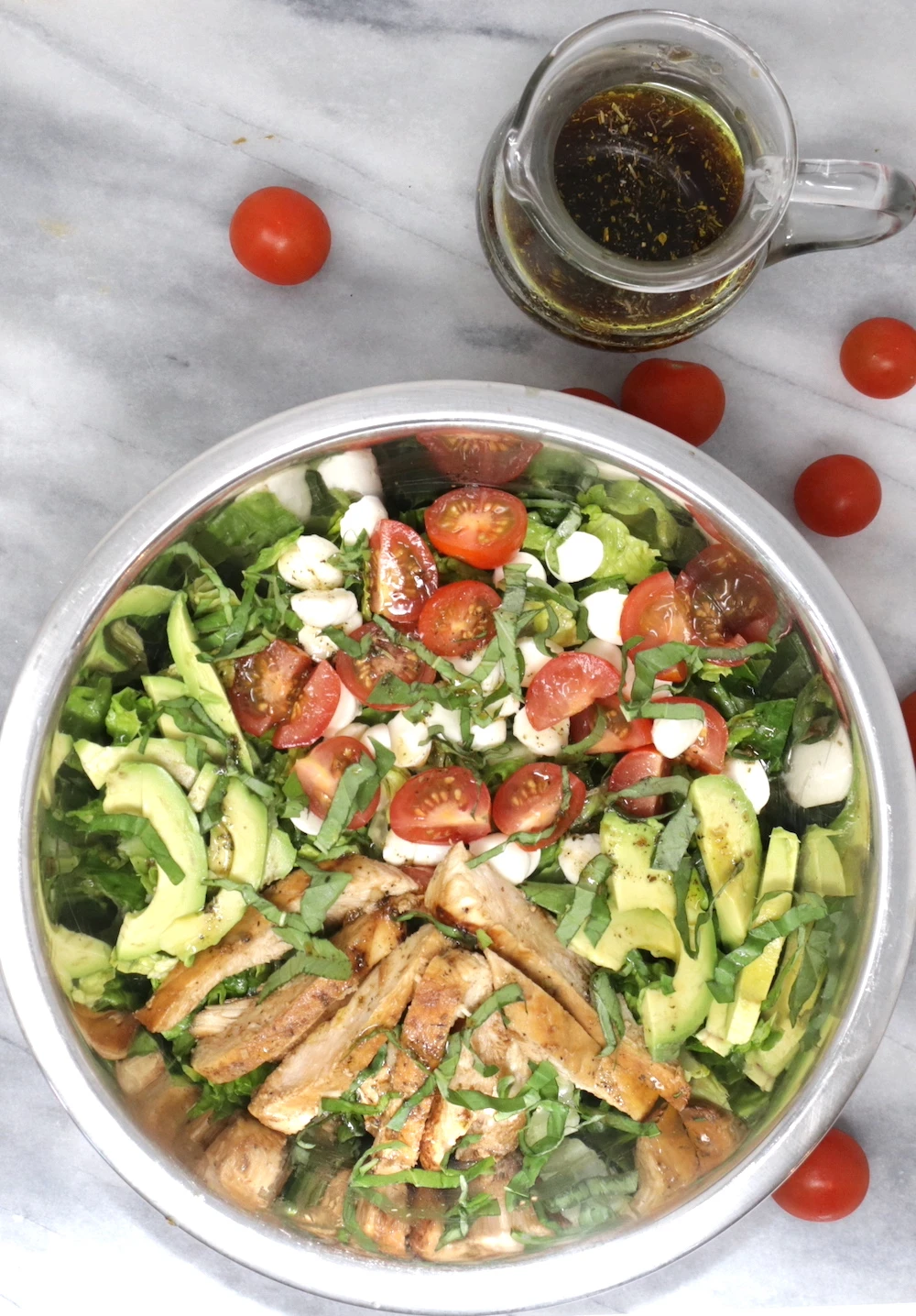Balsamic Chicken Avocado Caprese Salad
